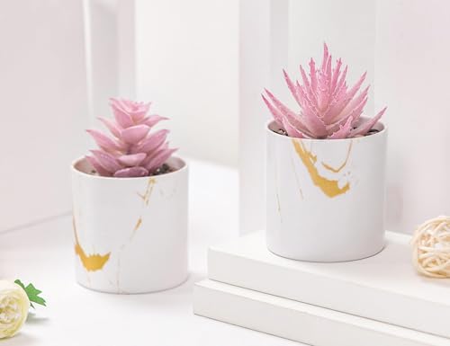 Der Rose 2 Pack Fake Plants Pink Room Decor for Office Desk Accessories