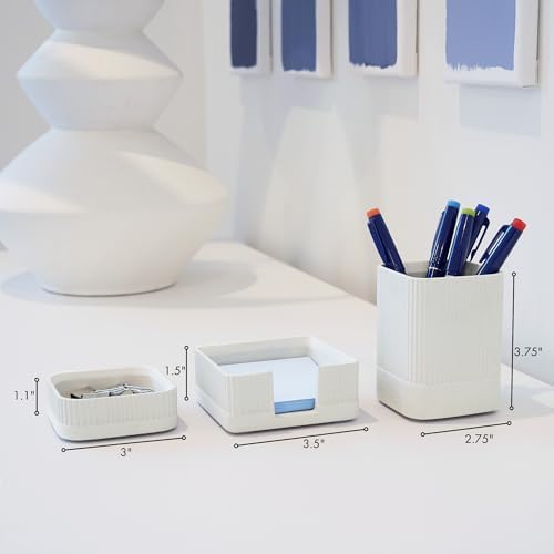 Aesthetic Desk Organizer Set of 3 - Sturdy Concrete Office Accessories
