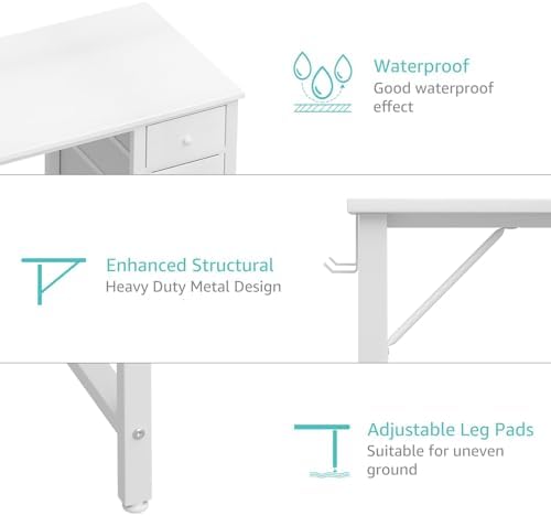 Lufeiya Small White Desk with Drawers for Bedroom, 40 Inch Kids Girls Study Desks, Reversible Computer Writing Nail Table with Fabric Drawer for Small Spaces Home Office Manicure