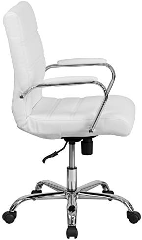 Flash Furniture Mid-Back White LeatherSoft Executive Swivel Office Chair with Chrome Base and Arms