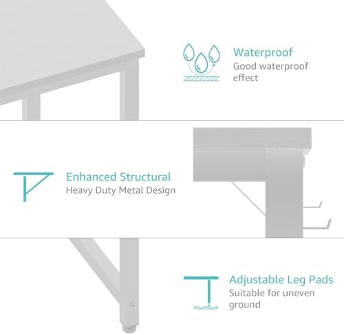 Lufeiya White Computer Desk with Drawers - 55 Inch Long Study Work Writing Desk for Home Office Bedroom, Reversible Simple Modern Cute PC Desks with Fabric Drawer, White