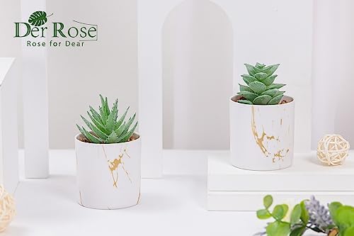 Der Rose 2 Pack Mini Fake Succulents Gold Accent Pots for Office Desk Decor