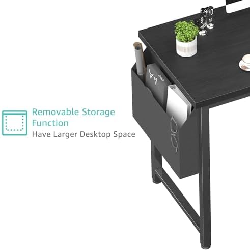 Lufeiya 39 inch Computer Desk with Power Outlet, 40 inch Teen Study Table Home Office Work Writing Desks with Charging Station Outlets Built in, Black