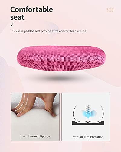 FDW | Mid Back Office Chair | Pink | with Lumbar Support, 360 Swivel