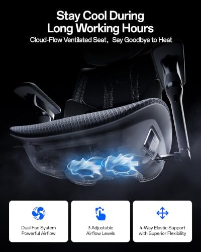 Hbada X7 Smart Ergonomic Chair, Office Chair, with Fully Automated Lumbar Tracking, 4D Adjustable Headrest, 720° Adjustable Armrests, Ventilated Seat Cushion, Swivel, Black