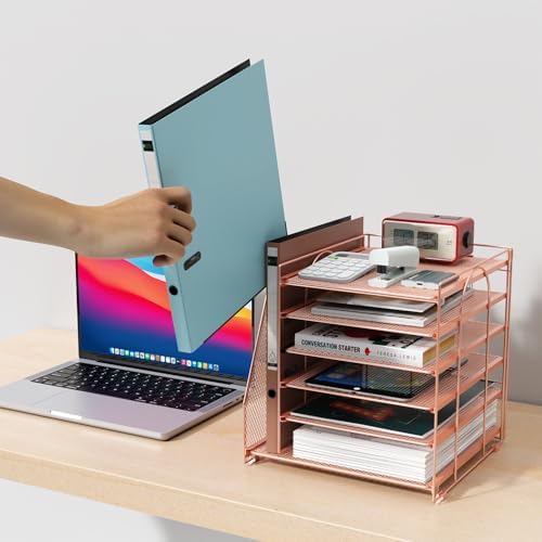 gianotter 6-Tier Paper Organizer With Magazine Holder (Rose Gold, 6-Tier)