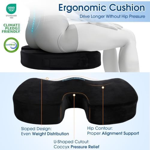 CloudBliss Ergonomic Seat Cushion & Lumbar Support Pillow Set, Black, XL