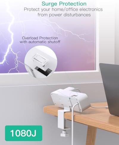 Mifaso PD20W USB C Desk Clamp Power Strip, 1080J Surge Protector