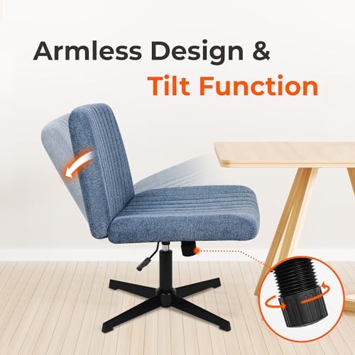 NEO CHAIR Criss Cross Chair with No Wheels, Cozy Wide Armless Seat, Blue