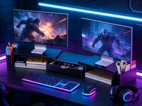 Spacrea Dual Monitor Stand Riser with Drawer and 2 Pen Holders