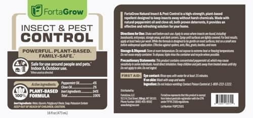 Insect & Pest Control Spray – Extra-Strength Peppermint & Clove Oil Formula – Kills & Repels Spiders, Ants, Gnats, Roaches & More – Family-Safe – Indoor & Outdoor – 16oz