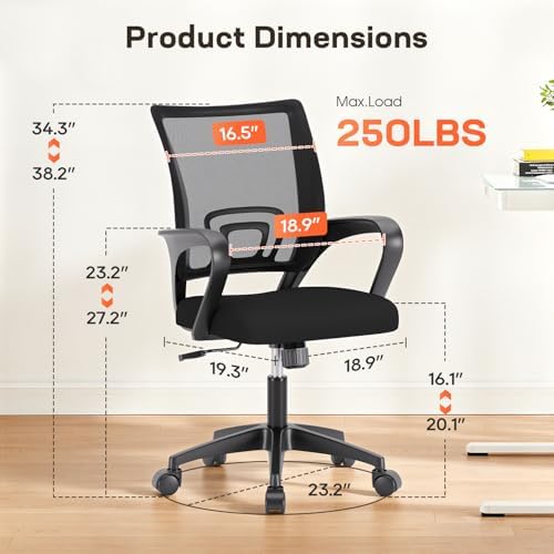 BestOffice Ergonomic Office Chair | Mid-Back Swivel Desk Chair | Dark Black