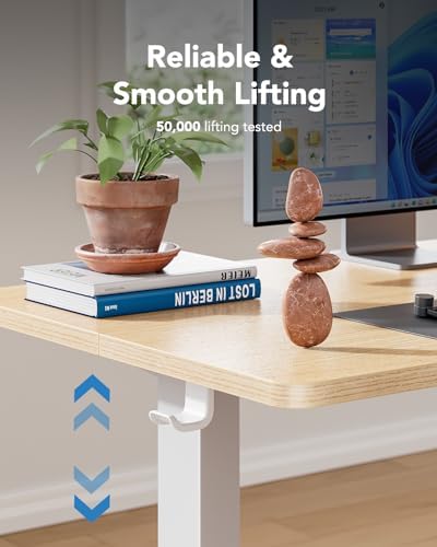 HUANUO 55x27 Inch Electric Standing Desk, Height Adjustable, Light Walnut