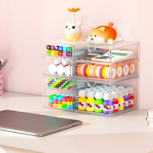 caktraie 4-Pack 4-Drawer Acrylic Storage Organizer for Desk, Crafts,Vanity