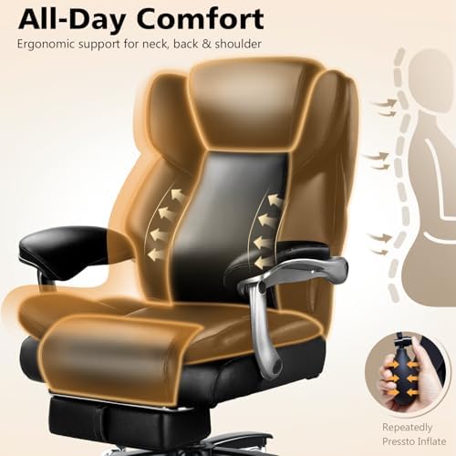 500lbs Reclining Big and Tall Office Chair for Heavy People with Foot Rest