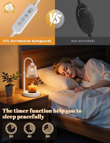 White Candle Warmer Lamp with Timer, Dimmable Candle Warmer for Jar Candles, Height Adjustable Wax Melts Warmer, Birthday Gifts for Women Mom, House Warming Gifts New Home Decor