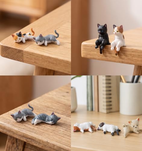 13 Pcs Minature Cat Figurines for Computer Monitor, Mini Cat Desk Figurines