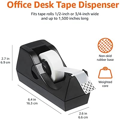 Amazon Basics Weighted Desktop Tape Dispenser with Non-Skid Base, Desk Accessory, 24-Pack