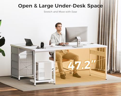 AODK 61" L Shaped Gaming Desk with 4 Drawers and Power Outlets, White