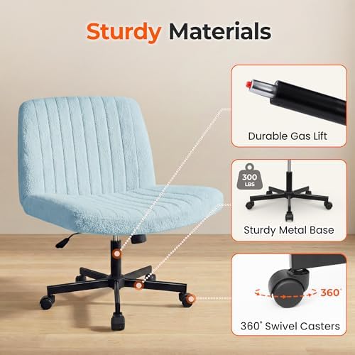 Orange Factory Criss Cross Chair with Wheels, Wide Vanity Seat, Blue Teddy