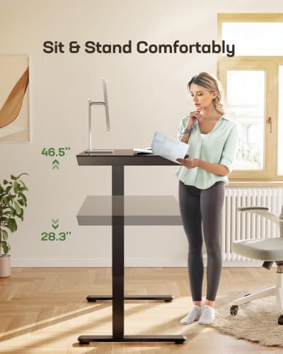 Marsail 48 x 24 inch Glass Standing Desk with Drawer Storage, Matte Black
