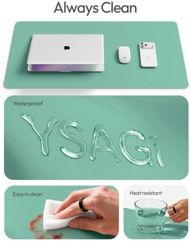 YSAGi Leather Desk Protector, Office Mat, Large Mouse Mat, Non-Slip PU Leather Blotter, Laptop Desk Mat, Waterproof Writing Pad for Office and Home(Green-Blue, 63" x 17.2")