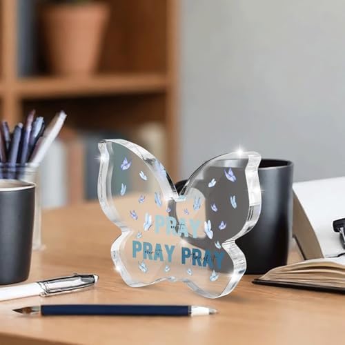 Blue Religious Plaques Christian Woman Decor Gifts, Blue Christian Gifts for Women, Modern Home Office Room Bathroom Bedroom Desk Accessory -Pray On It Pray Over It -Bible Verse Sign(Butterfly)