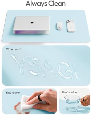 YSAGi Leather Desk Protector, Office Mat, Large Mouse Mat, Non-Slip PU Leather Blotter, Laptop Desk Mat, Waterproof Writing Pad for Office and Home(Baby Blue, 63" x 24")