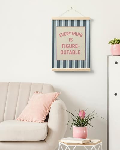 FGFK Everything is Figureoutable Positive Affirmations Wall Art Poster Hanger Frame, Retro Pink and Blue Inspirational Striped Canvas Prints Framed Wall Decor for Office Classroom Home, 12x16 Inch