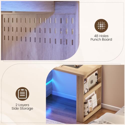 Vlsrka 47.2" Home Office Desk with 3 Drawers, Computer Desk with LED Lights