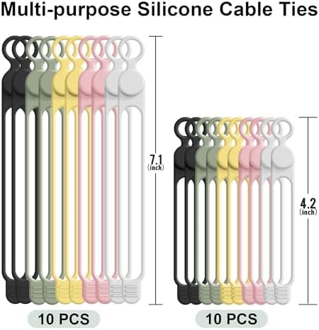 20Pcs Silicone Cable Ties, Cord Organizer Cable Management-2Sizes