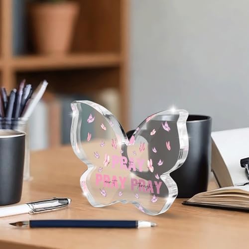 Pink Christian Gifts for Women, Religious Plaques Christian Woman Decor Gifts, Modern Home Office Room Bathroom Bedroom, Pray On It Over It Valentines Day Decor for Teacher Boss Friend (Butterfly)