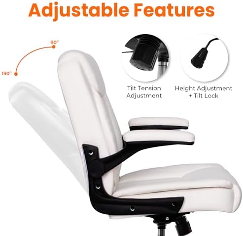 NEO CHAIR PU Leather Office Desk Chair with Adjustable Arms, White