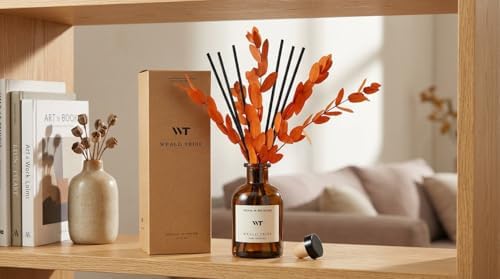 WEALD TRIBE Reed Diffuser Set for Bathroom Air Fresheners, Oil Diffuser Sticks | Sandalwood & Ebony Scent 4.0 fl oz Home Fragrance with Sticks Defusers | House Bedroom Office Shelf Decor