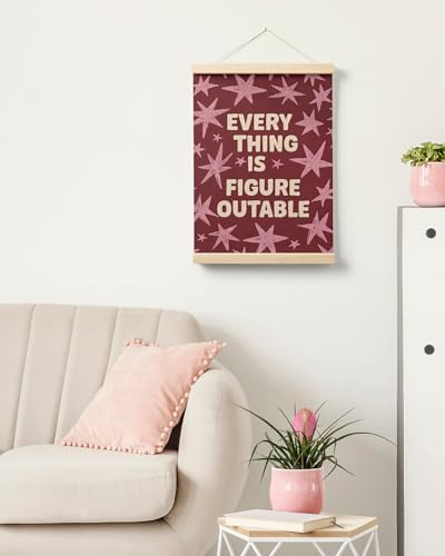 FGFK Everything Is Figureoutable Inspirational Wall Art Poster Hanger Frame, Retro Red and Pink Star Positive Affirmations Canvas Prints Framed Wall Decor for Home Classroom Office, 12x16 Inch