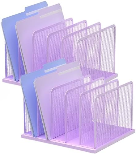 Kuntine.B 5-Section Upright Desk File Organizer Purple 2 Pack