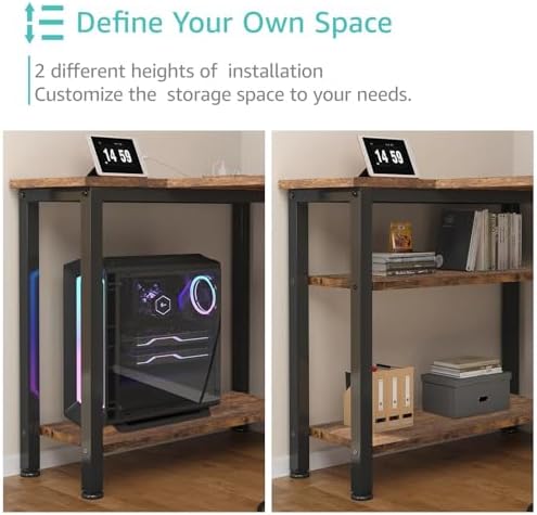 Lufeiya L Shaped Computer Desk with Drawers & Storage Shelves, 55 Inch Corner Desk with Power Outlet for Home Office Bedroom, L-Shaped Teen PC Gaming Desks with Fabric Drawer, Rustic Brown