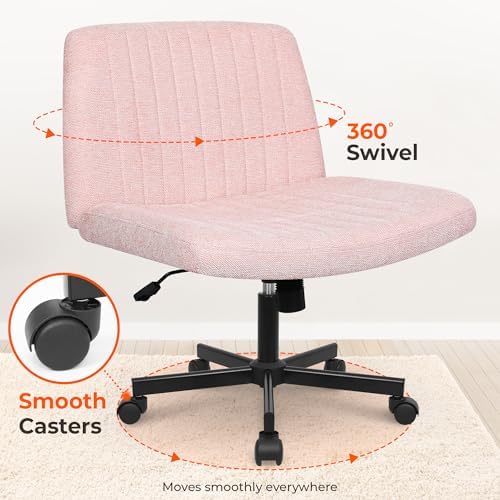 NEO CHAIR Criss Cross Chair with Wheels Home Office Cross Legged Armless Chairs Ergonomic Adjustable Computer Desk Task Wide Seat for Bedroom Vanity Comfy Swivel (Pink)