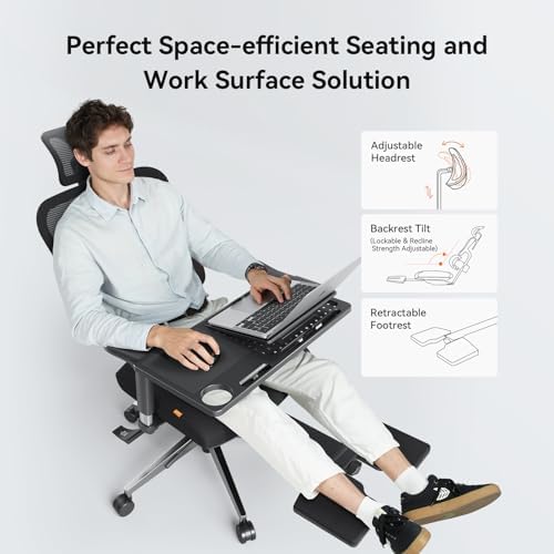 Newtral Ergonomic Office Chair - Home Office Desk Chair with Auto-Following Lumbar Support, 4D Armrest, Seat Depth and Height Adjustable (Black, Footrest + Laptop Tray)