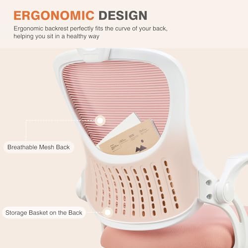 Sweetcrispy Home Office Chair, High Back Office Chair, Lumbar Support, Pink