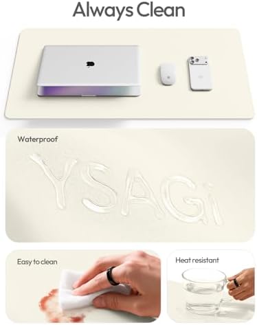 YSAGi Leather Desk Protector, Office Mat, Large Mouse Mat, Non-Slip PU Leather Blotter, Laptop Desk Mat, Waterproof Writing Pad for Office and Home(Cream, 63" x 24")