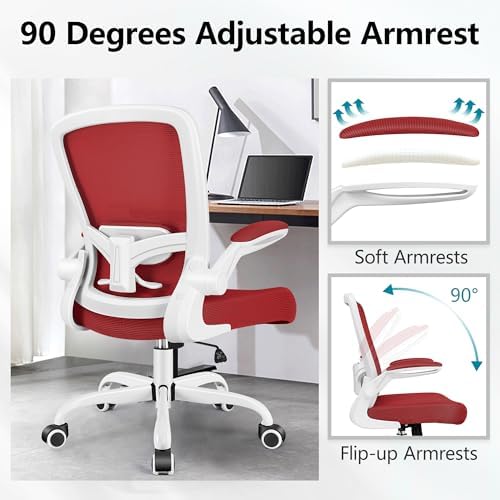 FelixKing Office Chair, Ergonomic Desk Chair Breathable Mesh Chairs Adjustable High Back Lumbar Support Flip-up Armrests, Executive Rolling Swivel Comfy Computer Chairs Home Office Fire Brick
