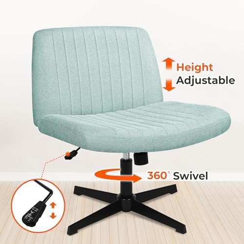 NEO Chair Criss Cross Chair No Wheel Vanity Desk Chair Wide Armless Cross Legged Office Comfy Makeup Adjustable Computer Task for Home Office Fabric (Mint)