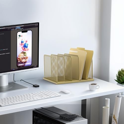 Kuntine.B 5-Section Upright Desk File Organizer Gold 1 Pack