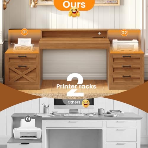 SEDETA 63" Farmhouse Computer Desk with 5 Drawers, Brown