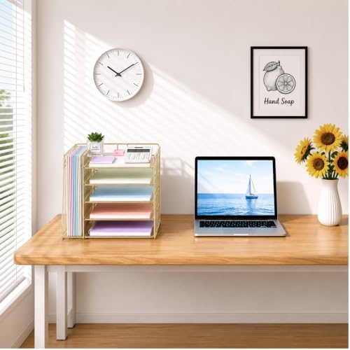 OPNICE Desk Organizer, 5-Tier Paper Organizer Letter Tray, Gold