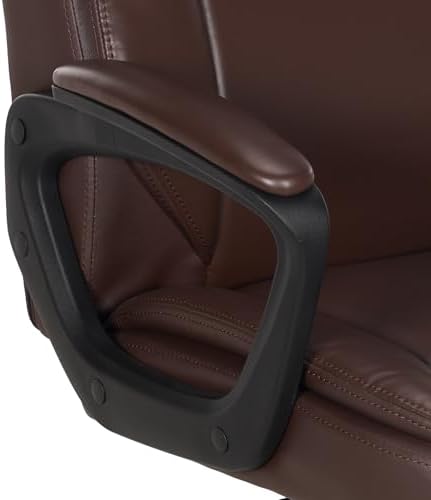Amazon Basics Classic Puresoft PU Padded Mid-Back Office Chair with Armrest, Height Adjustable, Wheels, 25.75"D x 24.25"W x 42.25"H, Brown