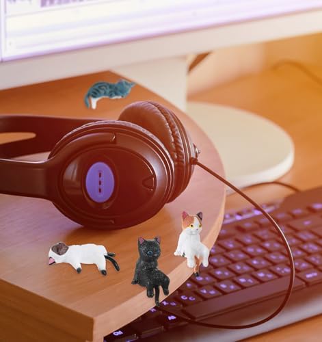 8Pcs Cat Desk Accessories, Cute Resin Mini Cat Desk Figurines for Monitor, Car Dashboard & Desk-Decor, Adorable Mini Cats Figurines for Office Car Home Decor, Ideal Gift for Cats Lovers