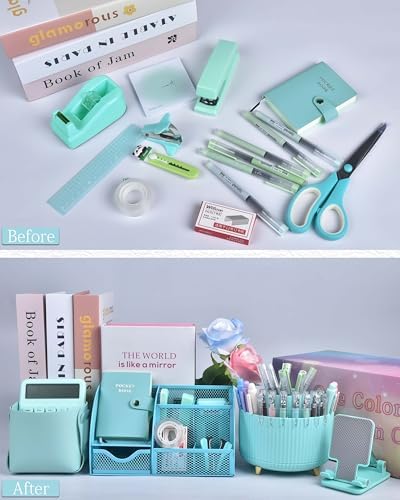 LXEVIHK Green and Blue Desk Accessories 21-Piece Office Supplies Gift Set