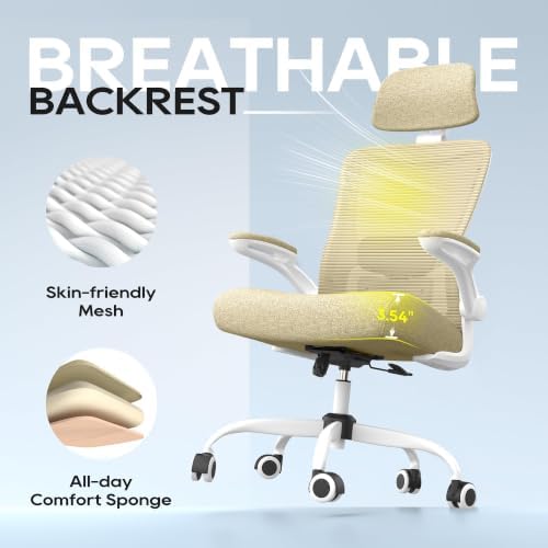 Ergonomic Office Chair for Long Hours, Adjustable Padded Lumbar Support for Lower Back Relief, 330 lb Capacity, Comfortable Computer Desk Chair for Home Office, Work & Study